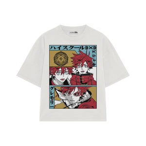 Playera streetwear premium de anime y gaming ExtraLife MX, corte boxy oversized drop shoulder heavyweight en color Deep Black y Off-White, moda urbana mexicana de culto.