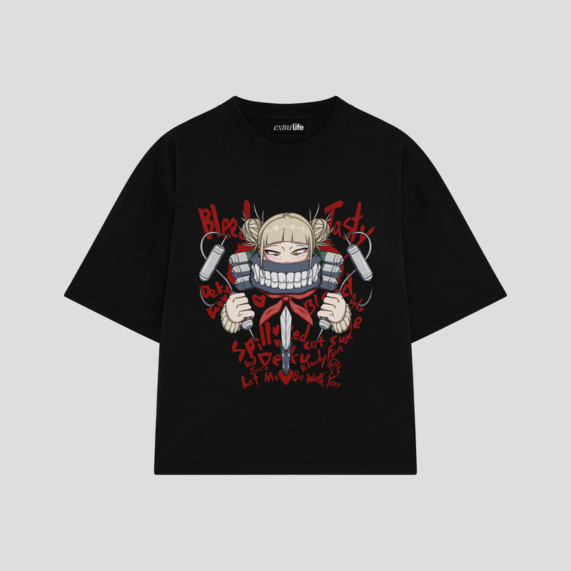 Playera streetwear premium de anime y gaming ExtraLife MX, corte boxy oversized drop shoulder heavyweight en color Deep Black y Off-White, moda urbana mexicana de culto.