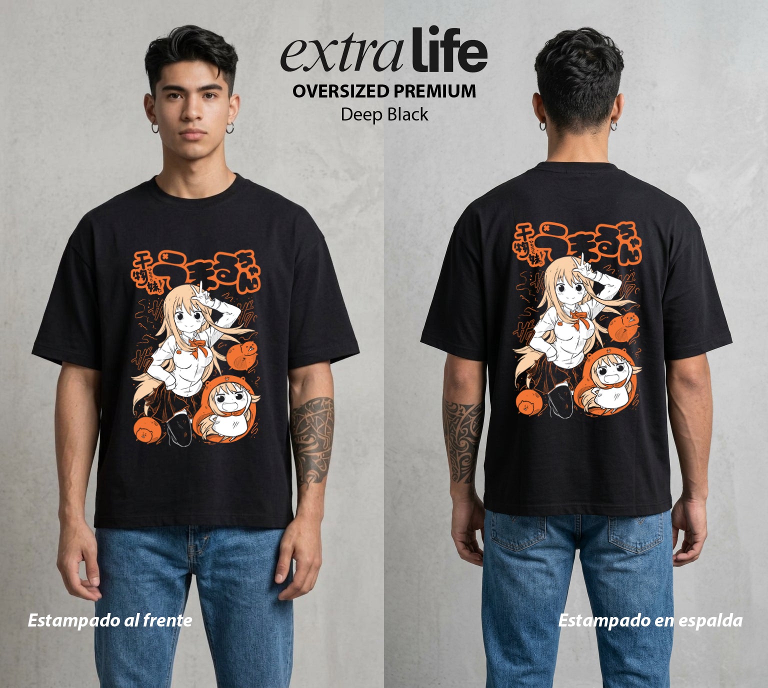 La Doble Vida | El Poder del Vida #01660 - Playera Oversized Premium | Deep Black - Foto en modelo