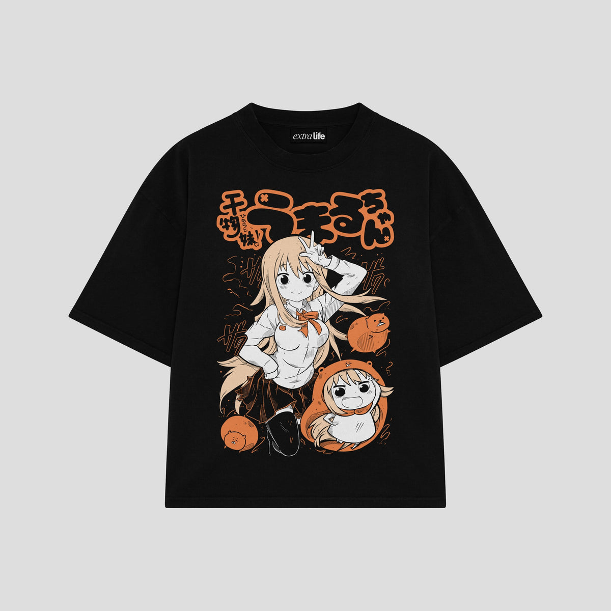 Playera streetwear premium de anime y gaming ExtraLife MX, corte oversized drop shoulder ligero y fresco en color Deep Black y Off-White, moda urbana mexicana de culto.
