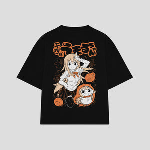 Playera streetwear premium de anime y gaming ExtraLife MX, corte boxy oversized drop shoulder heavyweight en color Deep Black y Off-White, moda urbana mexicana de culto.