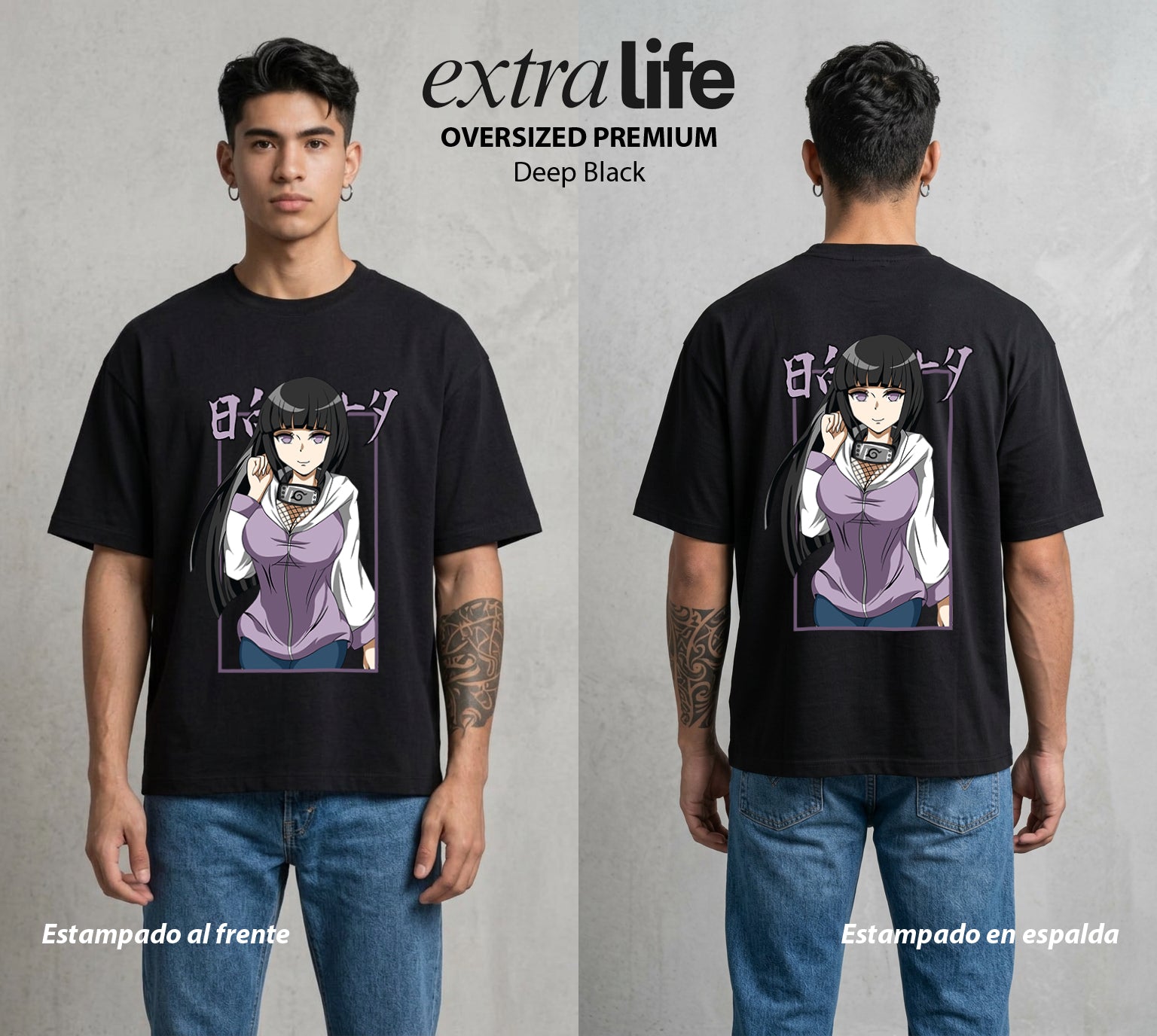 La Aldea Oculta | El Amor Silencioso #01661 - Playera Oversized Premium | Deep Black - Foto en modelo