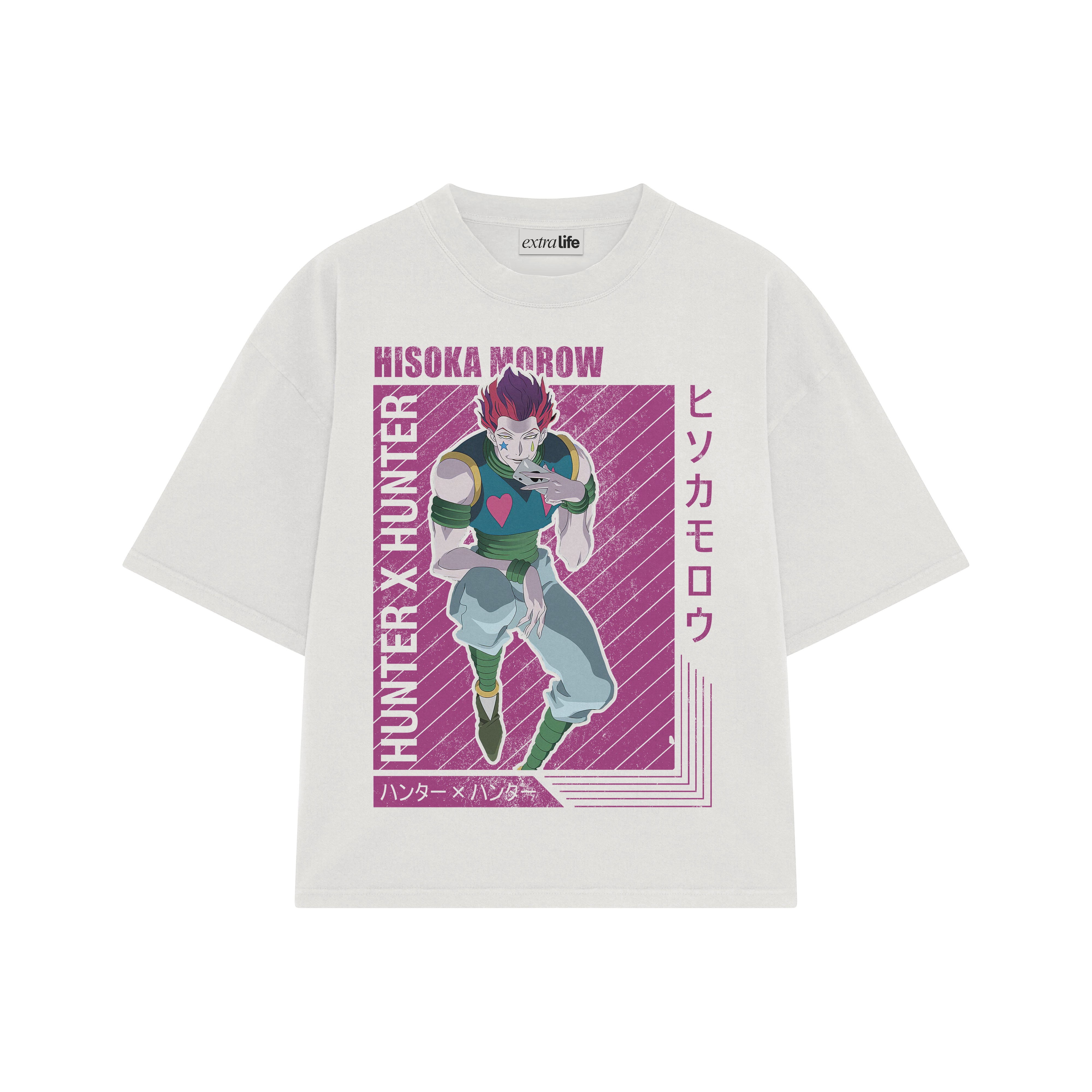 Playera streetwear premium de anime y gaming ExtraLife MX, corte boxy oversized drop shoulder heavyweight en color Deep Black y Off-White, moda urbana mexicana de culto.