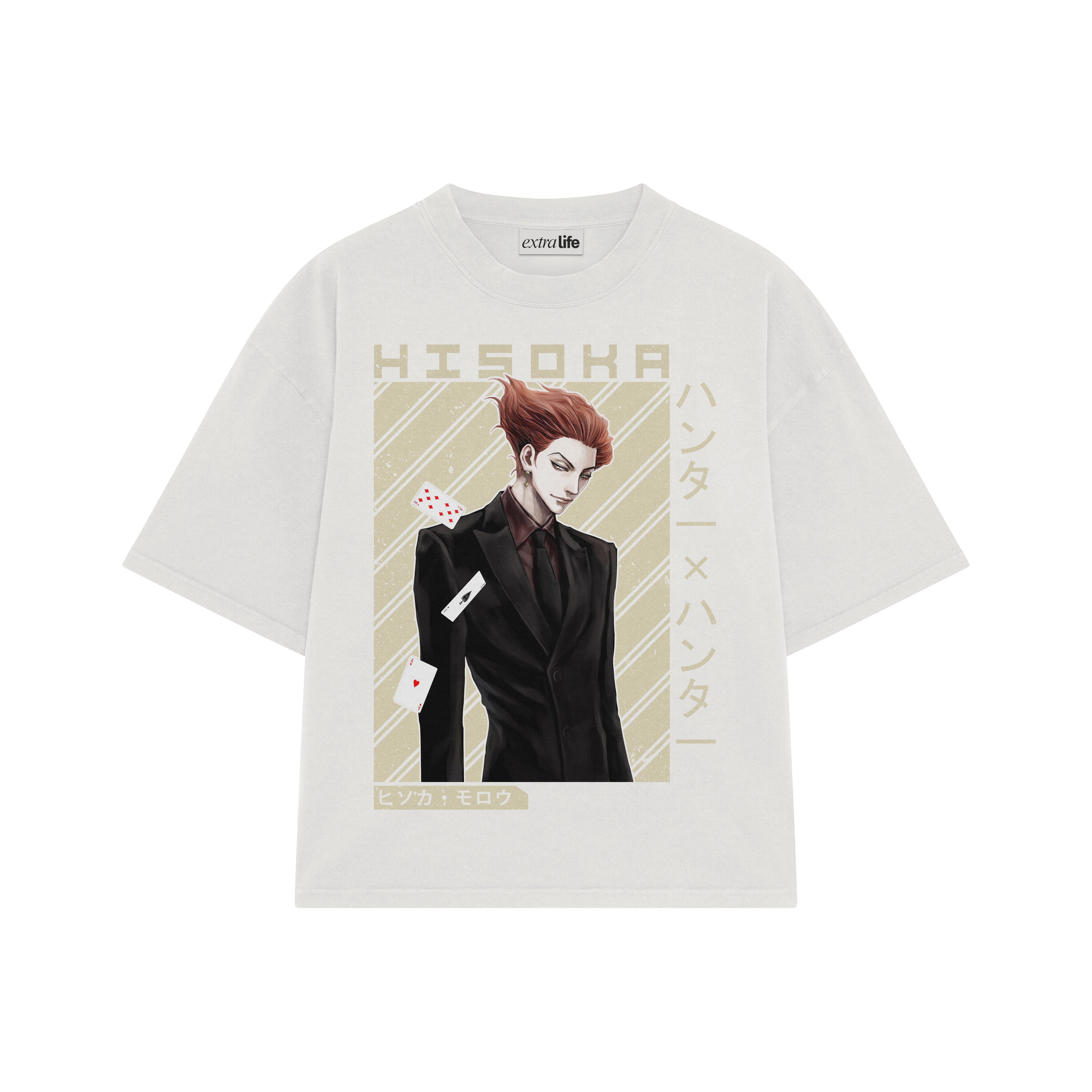 Playera streetwear premium de anime y gaming ExtraLife MX, corte boxy oversized drop shoulder heavyweight en color Deep Black y Off-White, moda urbana mexicana de culto.