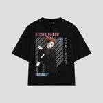Playera streetwear premium de anime y gaming ExtraLife MX, corte boxy oversized drop shoulder heavyweight en color Deep Black y Off-White, moda urbana mexicana de culto.