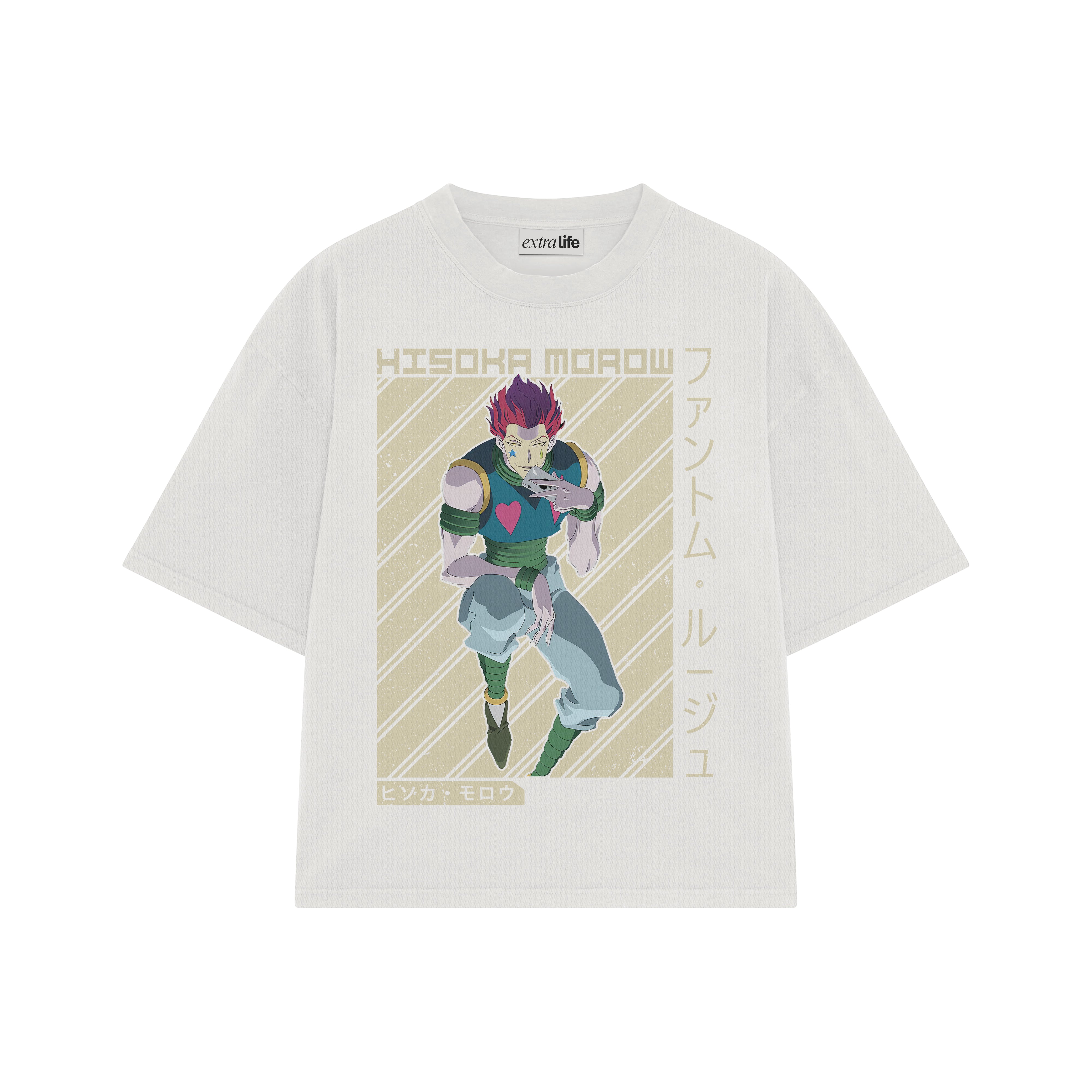 Playera streetwear premium de anime y gaming ExtraLife MX, corte boxy oversized drop shoulder heavyweight en color Deep Black y Off-White, moda urbana mexicana de culto.