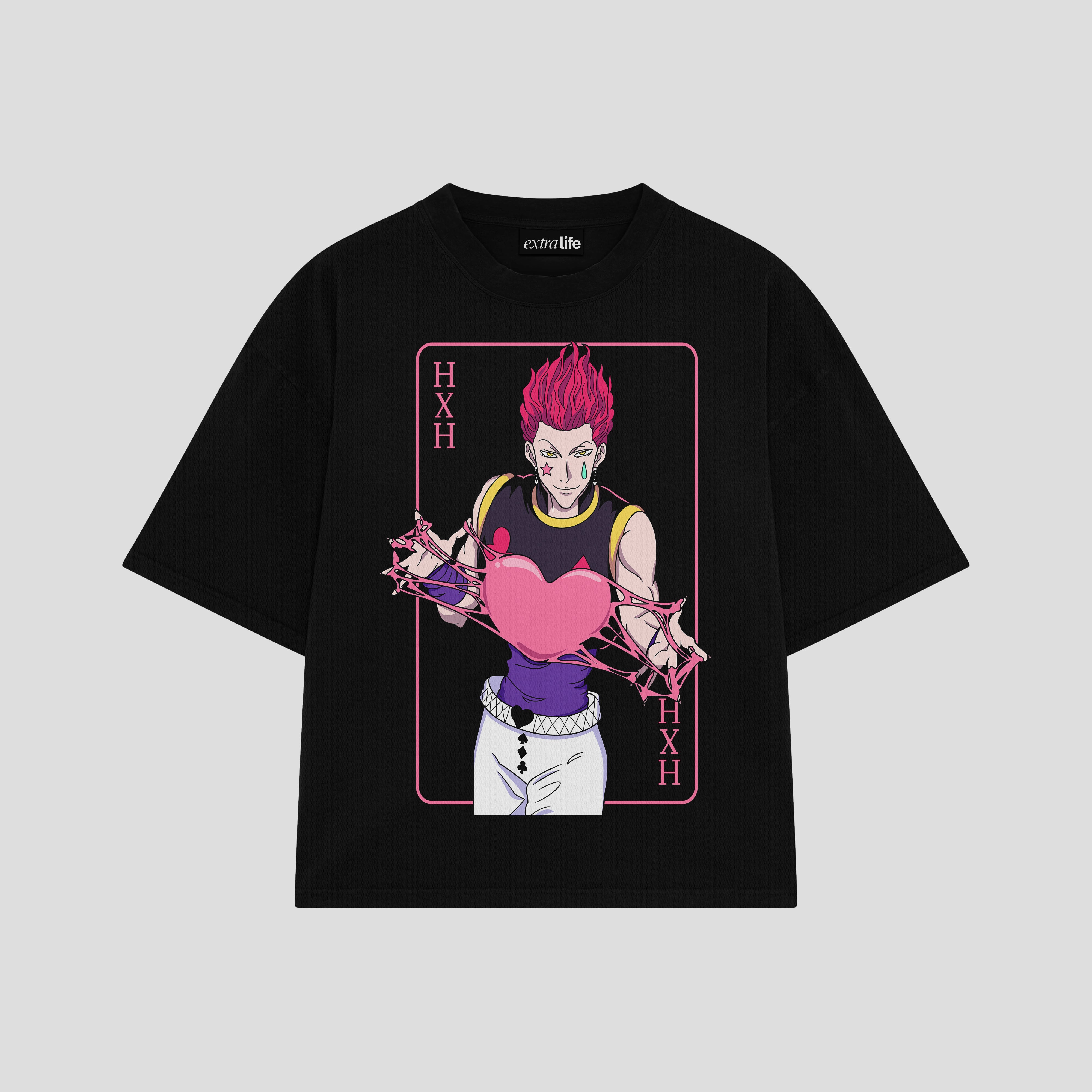Playera streetwear premium de anime y gaming ExtraLife MX, corte boxy oversized drop shoulder heavyweight en color Deep Black y Off-White, moda urbana mexicana de culto.
