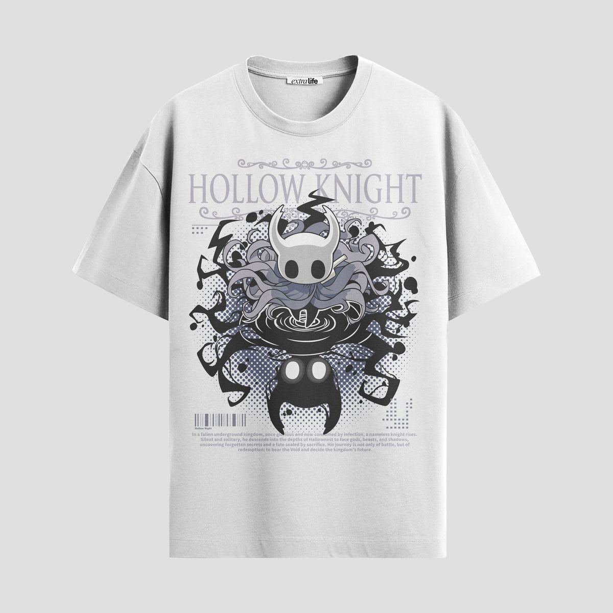 Playera urbana de anime y gaming ExtraLife MX, corte Classic Premium unisex ligero y transpirable en color Deep Black y Pure White, ropa de uso diario para gym y casual.