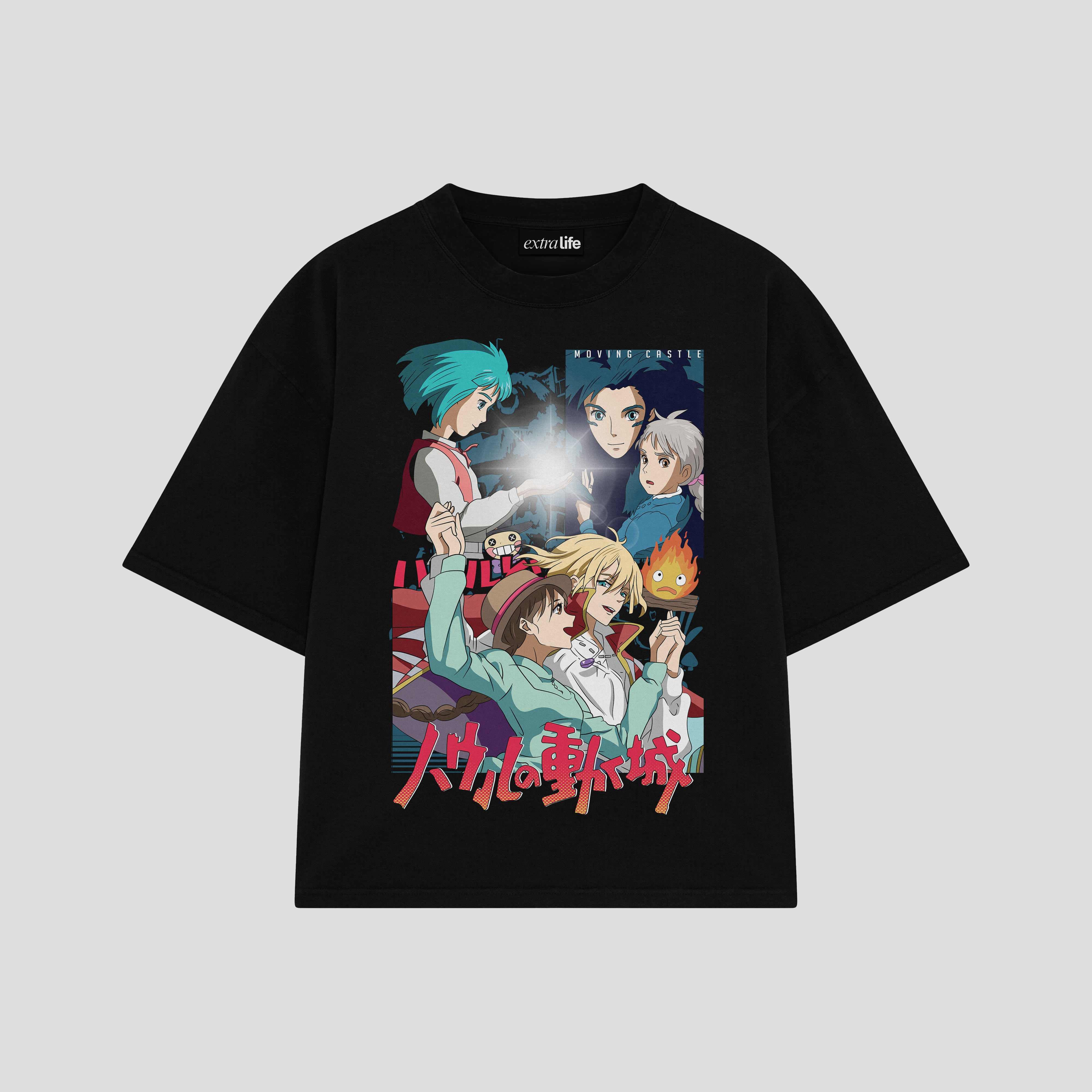 Playera streetwear premium de anime y gaming ExtraLife MX, corte boxy oversized drop shoulder heavyweight en color Deep Black y Off-White, moda urbana mexicana de culto.