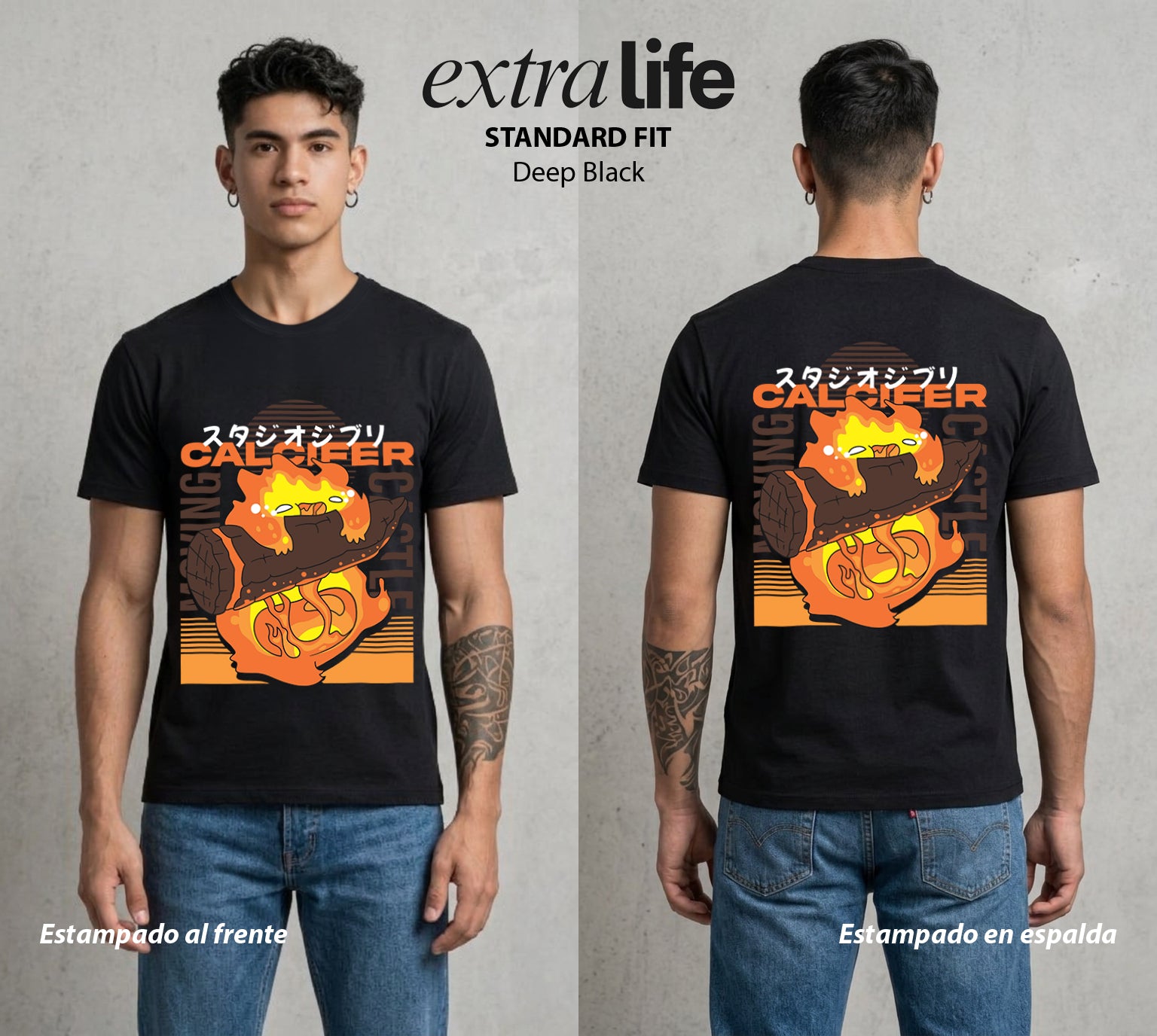 El Estudio del Viento | El Fuego del Castillo #01679 - Playera Standard Fit | Deep Black - Foto en modelo