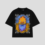 Playera streetwear premium de anime y gaming ExtraLife MX, corte boxy oversized drop shoulder heavyweight en color Deep Black y Off-White, moda urbana mexicana de culto.