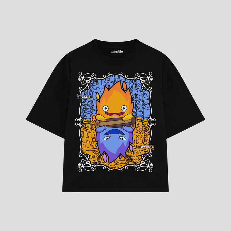 Playera streetwear premium de anime y gaming ExtraLife MX, corte boxy oversized drop shoulder heavyweight en color Deep Black y Off-White, moda urbana mexicana de culto.