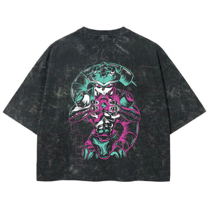 Playera streetwear premium de anime y gaming ExtraLife MX, corte boxy deluxe mineral wash heavyweight en color Acid Wash, moda urbana mexicana de culto.