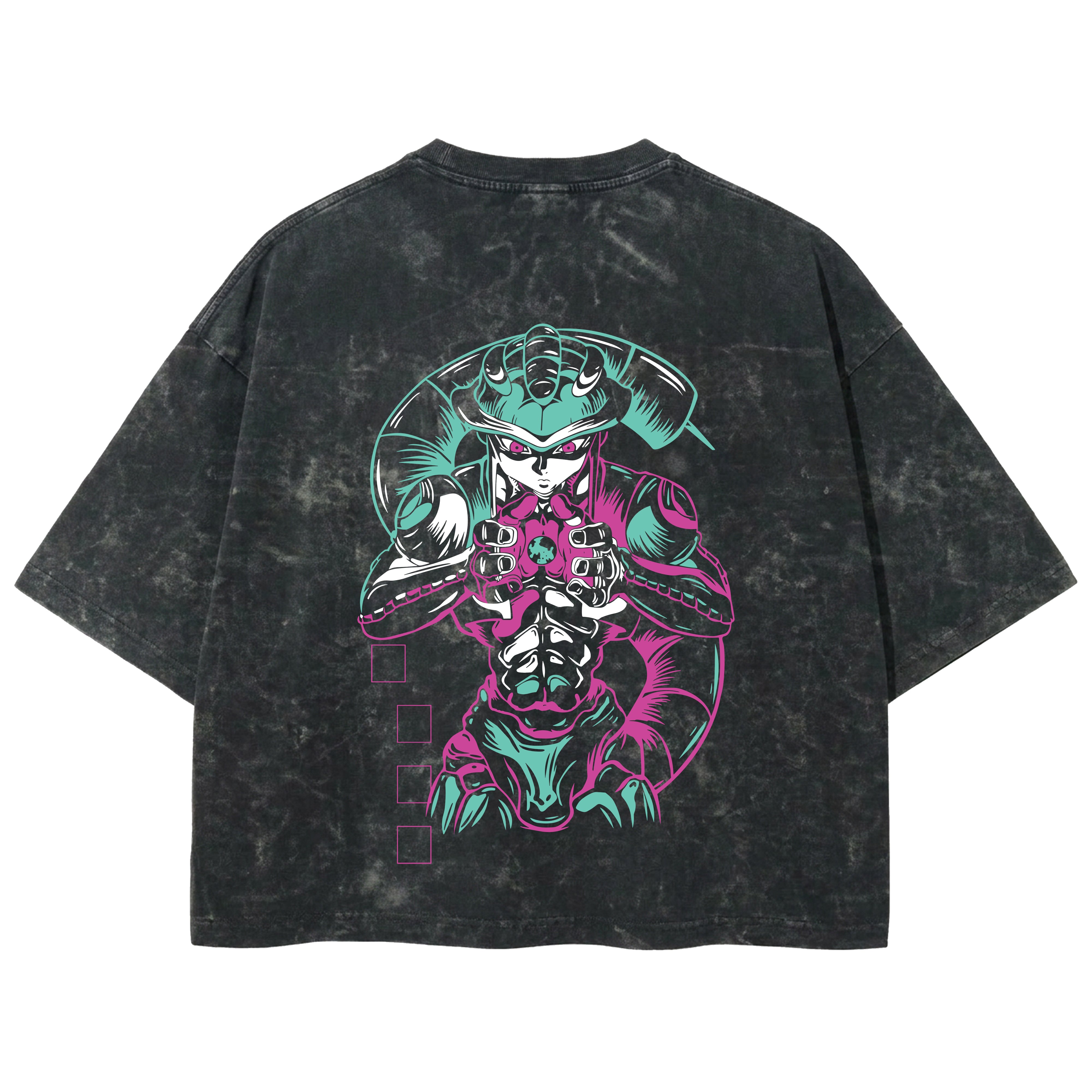 Playera streetwear premium de anime y gaming ExtraLife MX, corte boxy deluxe mineral wash heavyweight en color Acid Wash, moda urbana mexicana de culto.