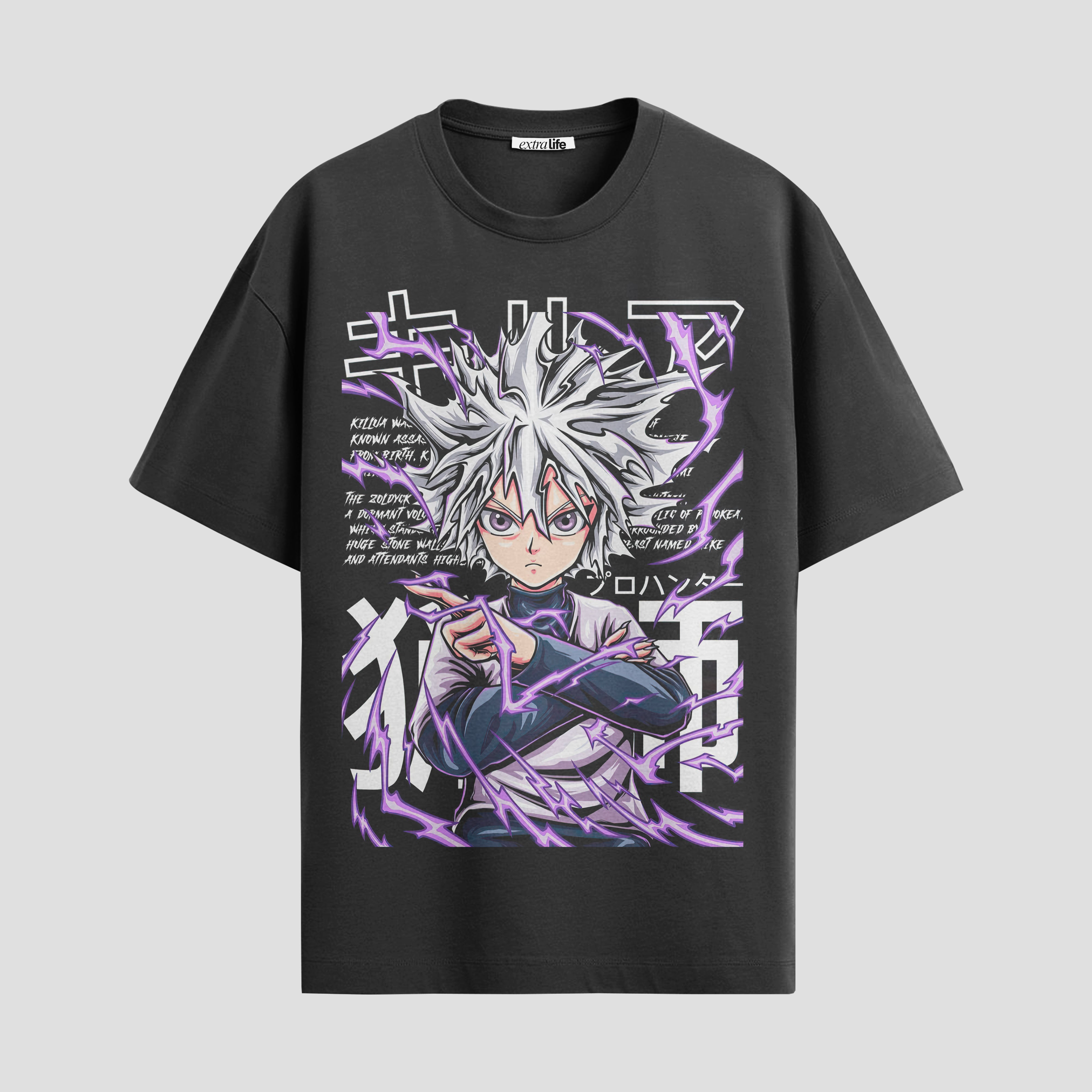 Playera urbana de anime y gaming ExtraLife MX, corte Standard Fit unisex ligero y transpirable en color Deep Black y Pure White, ropa de uso diario para gym y casual.