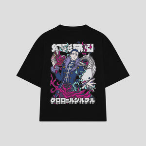 Playera streetwear premium de anime y gaming ExtraLife MX, corte boxy oversized drop shoulder heavyweight en color Deep Black y Off-White, moda urbana mexicana de culto.