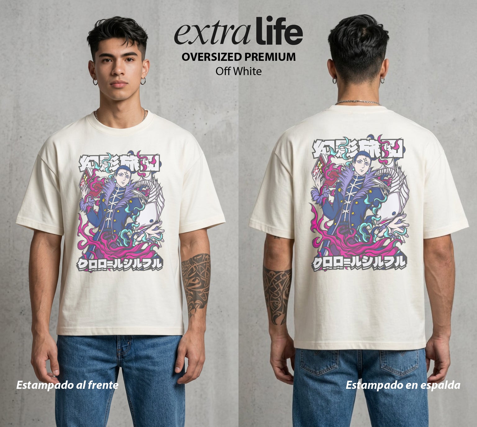 La Prueba del Cazador | El Jefe del Fantasma #01689 - Playera Oversized Premium | Off White - Foto en modelo