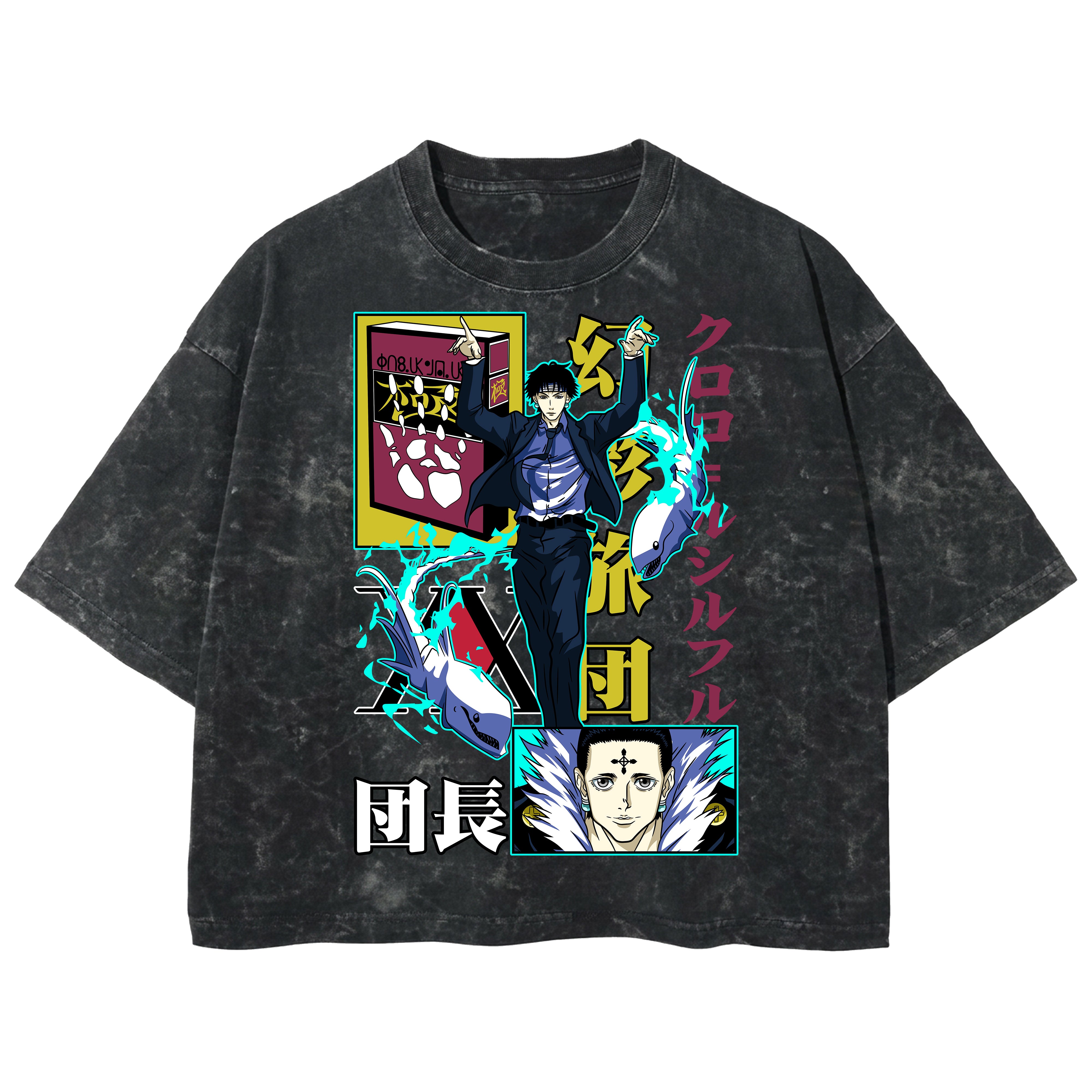Playera streetwear premium de anime y gaming ExtraLife MX, corte boxy deluxe mineral wash heavyweight en color Acid Wash, moda urbana mexicana de culto.