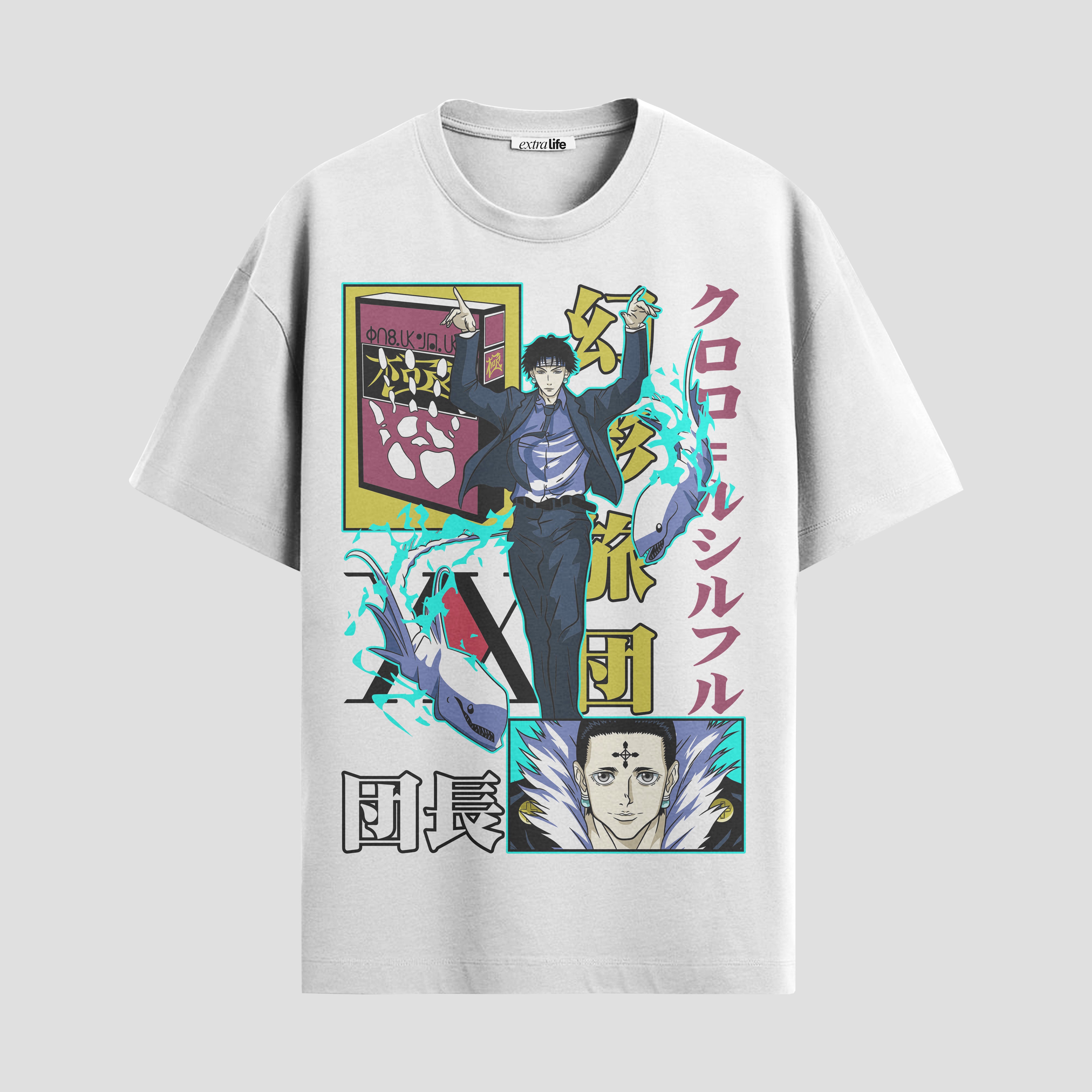 Playera urbana de anime y gaming ExtraLife MX, corte Standard Fit unisex ligero y transpirable en color Deep Black y Pure White, ropa de uso diario para gym y casual.