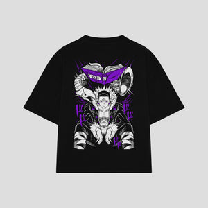 Playera streetwear premium de anime y gaming ExtraLife MX, corte boxy oversized drop shoulder heavyweight en color Deep Black y Off-White, moda urbana mexicana de culto.