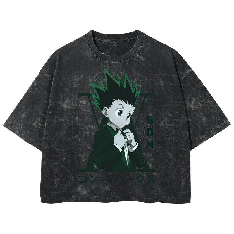 Playera streetwear premium de anime y gaming ExtraLife MX, corte boxy deluxe mineral wash heavyweight en color Acid Wash, moda urbana mexicana de culto.