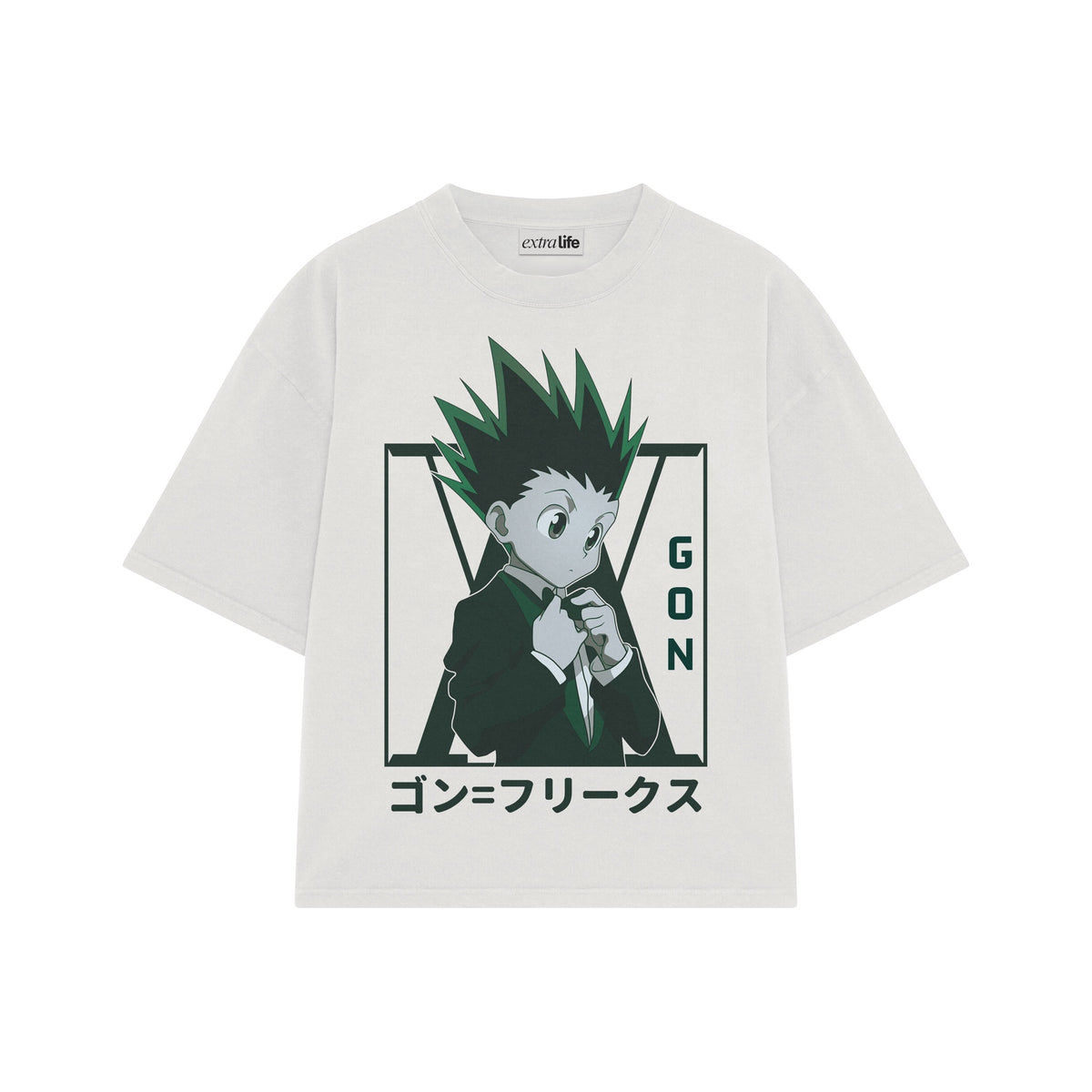 Playera streetwear premium de anime y gaming ExtraLife MX, corte oversized drop shoulder ligero y fresco en color Deep Black y Off-White, moda urbana mexicana de culto.
