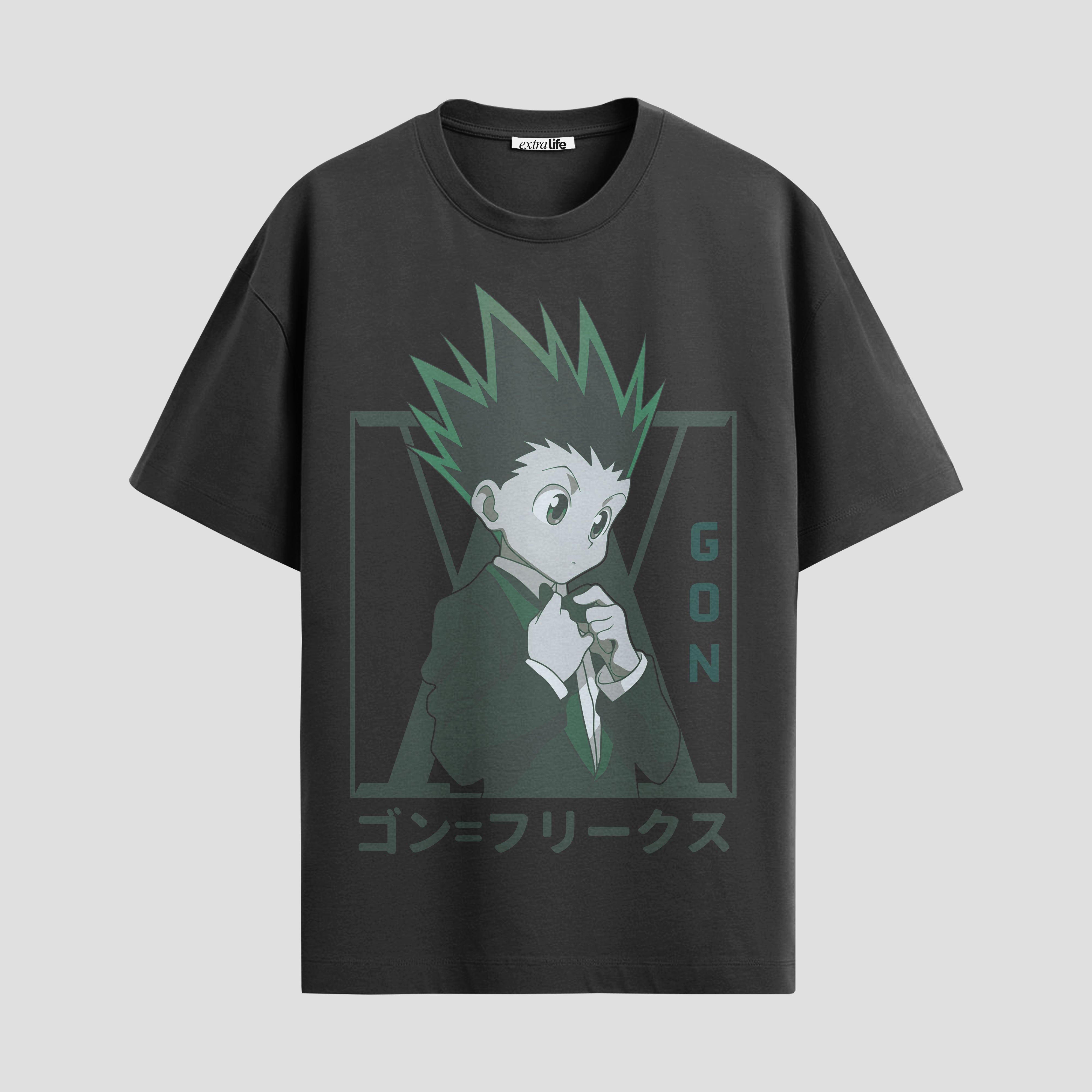 Playera urbana de anime y gaming ExtraLife MX, corte Standard Fit unisex ligero y transpirable en color Deep Black y Pure White, ropa de uso diario para gym y casual.