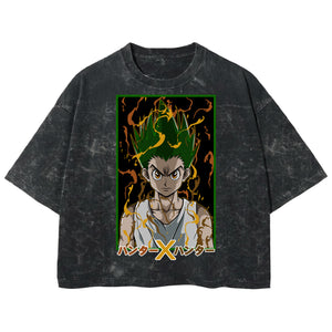 Playera streetwear premium de anime y gaming ExtraLife MX, corte boxy deluxe mineral wash heavyweight en color Acid Wash, moda urbana mexicana de culto.