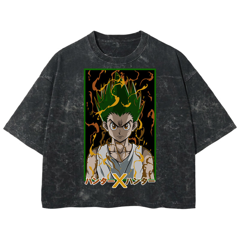 Playera streetwear premium de anime y gaming ExtraLife MX, corte boxy deluxe mineral wash heavyweight en color Acid Wash, moda urbana mexicana de culto.
