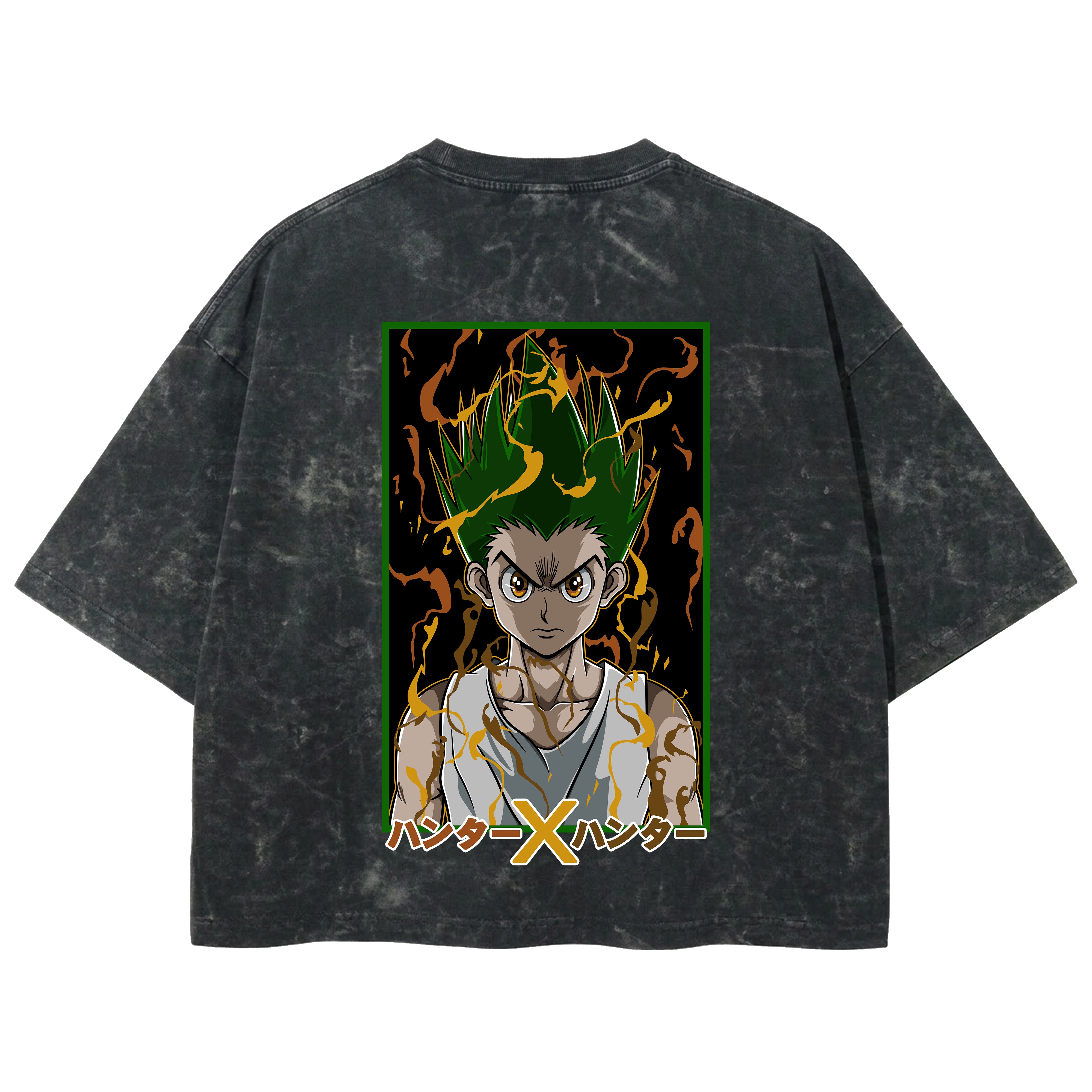 Playera streetwear premium de anime y gaming ExtraLife MX, corte boxy deluxe mineral wash heavyweight en color Acid Wash, moda urbana mexicana de culto.