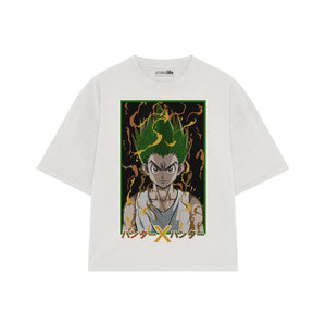 Playera streetwear premium de anime y gaming ExtraLife MX, corte boxy oversized drop shoulder heavyweight en color Deep Black y Off-White, moda urbana mexicana de culto.