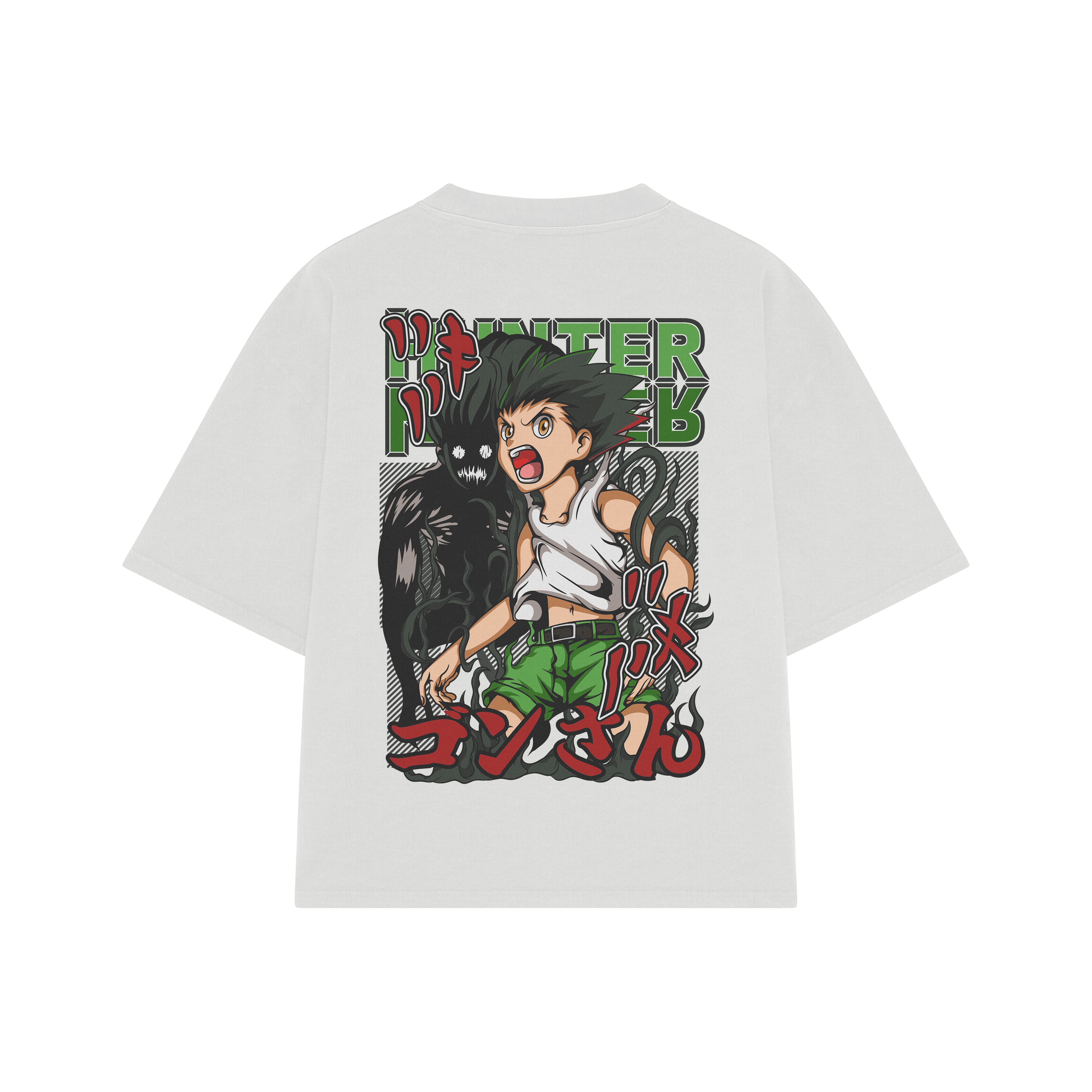Playera streetwear premium de anime y gaming ExtraLife MX, corte boxy oversized drop shoulder heavyweight en color Deep Black y Off-White, moda urbana mexicana de culto.