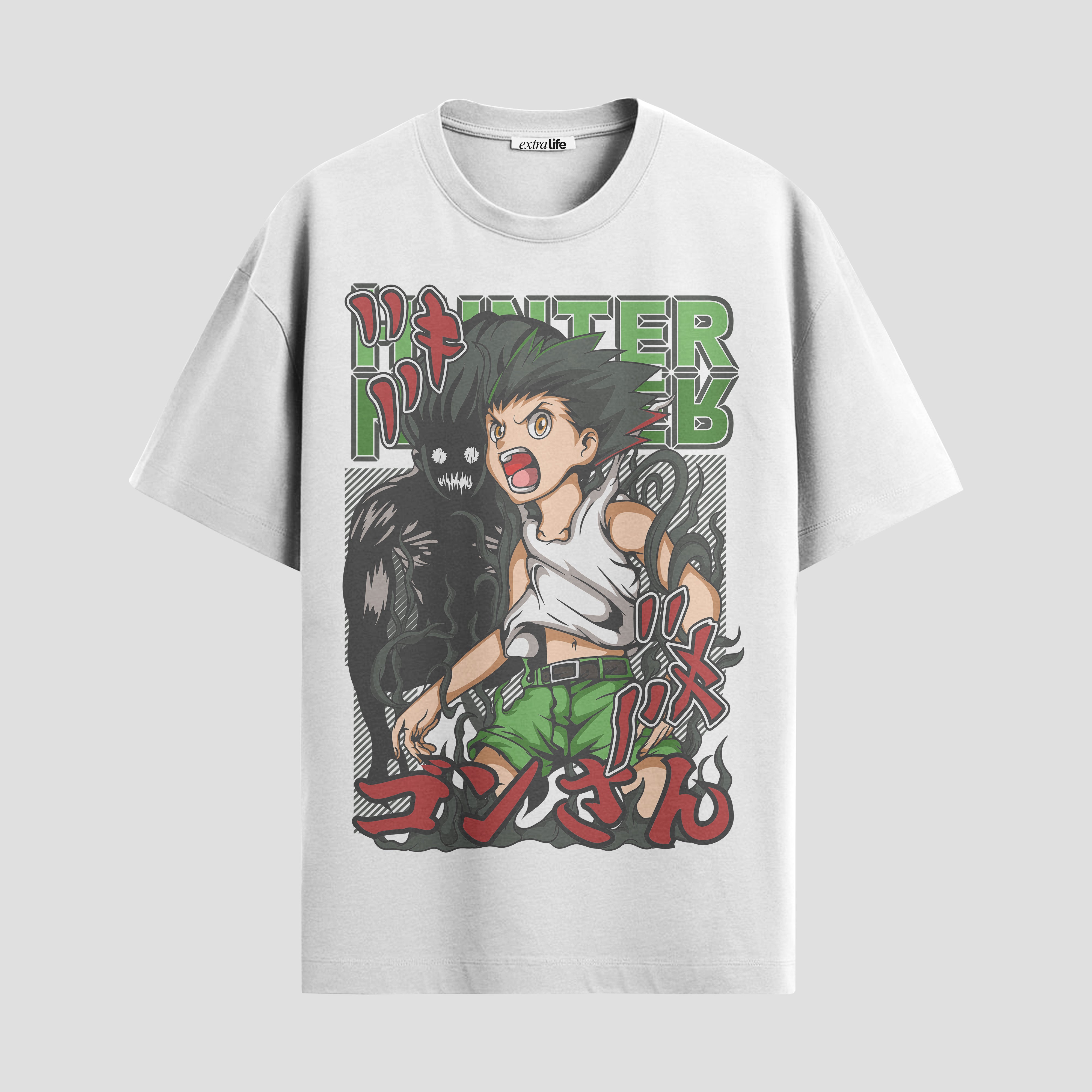 Playera urbana de anime y gaming ExtraLife MX, corte Standard Fit unisex ligero y transpirable en color Deep Black y Pure White, ropa de uso diario para gym y casual.