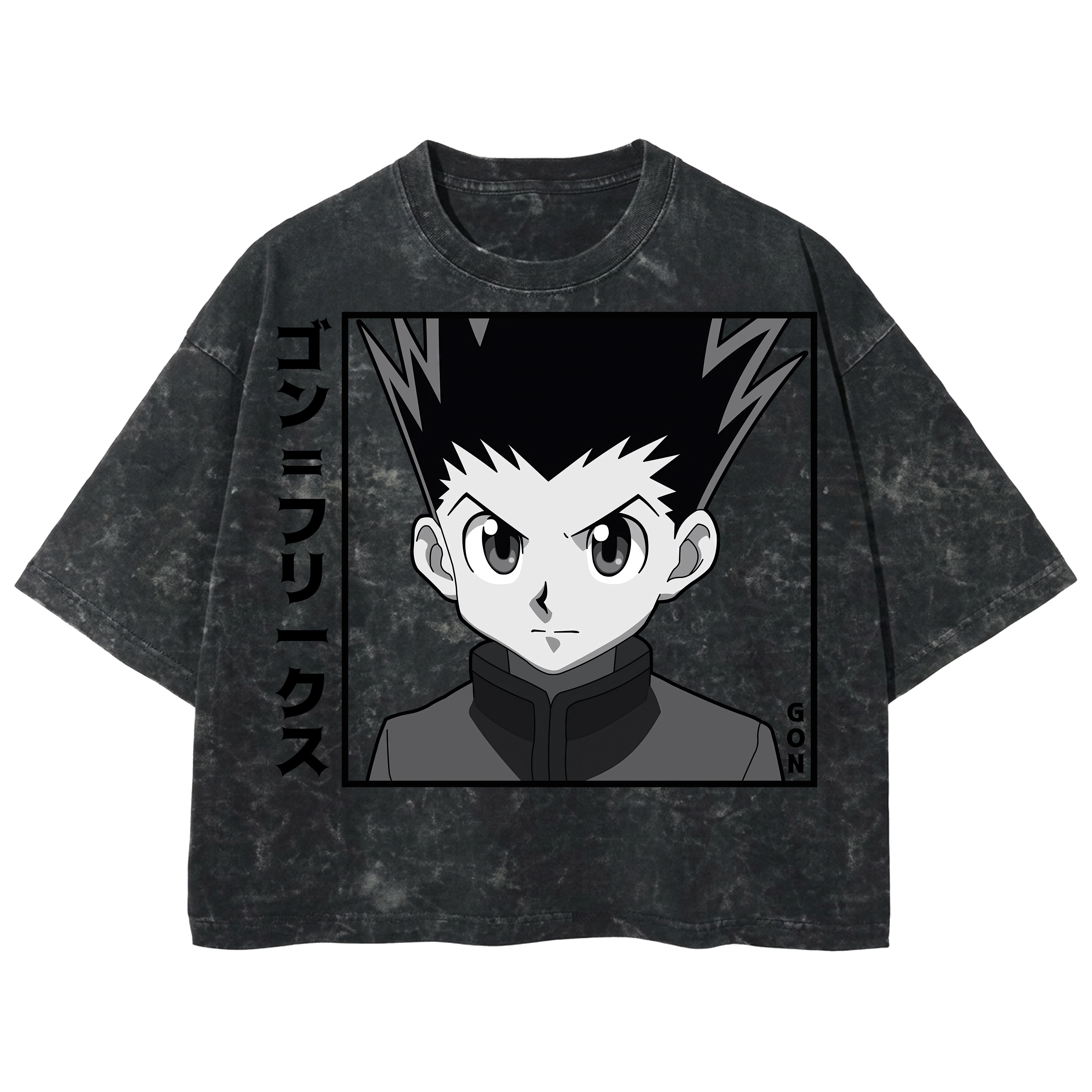 Playera streetwear premium de anime y gaming ExtraLife MX, corte boxy deluxe mineral wash heavyweight en color Acid Wash, moda urbana mexicana de culto.