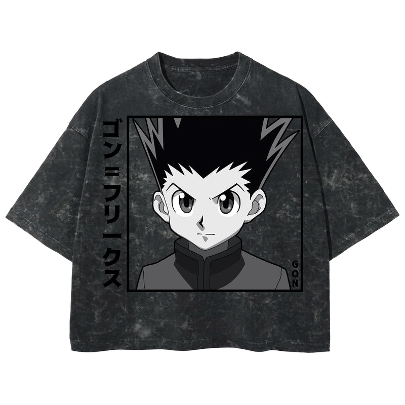 Playera streetwear premium de anime y gaming ExtraLife MX, corte boxy deluxe mineral wash heavyweight en color Acid Wash, moda urbana mexicana de culto.