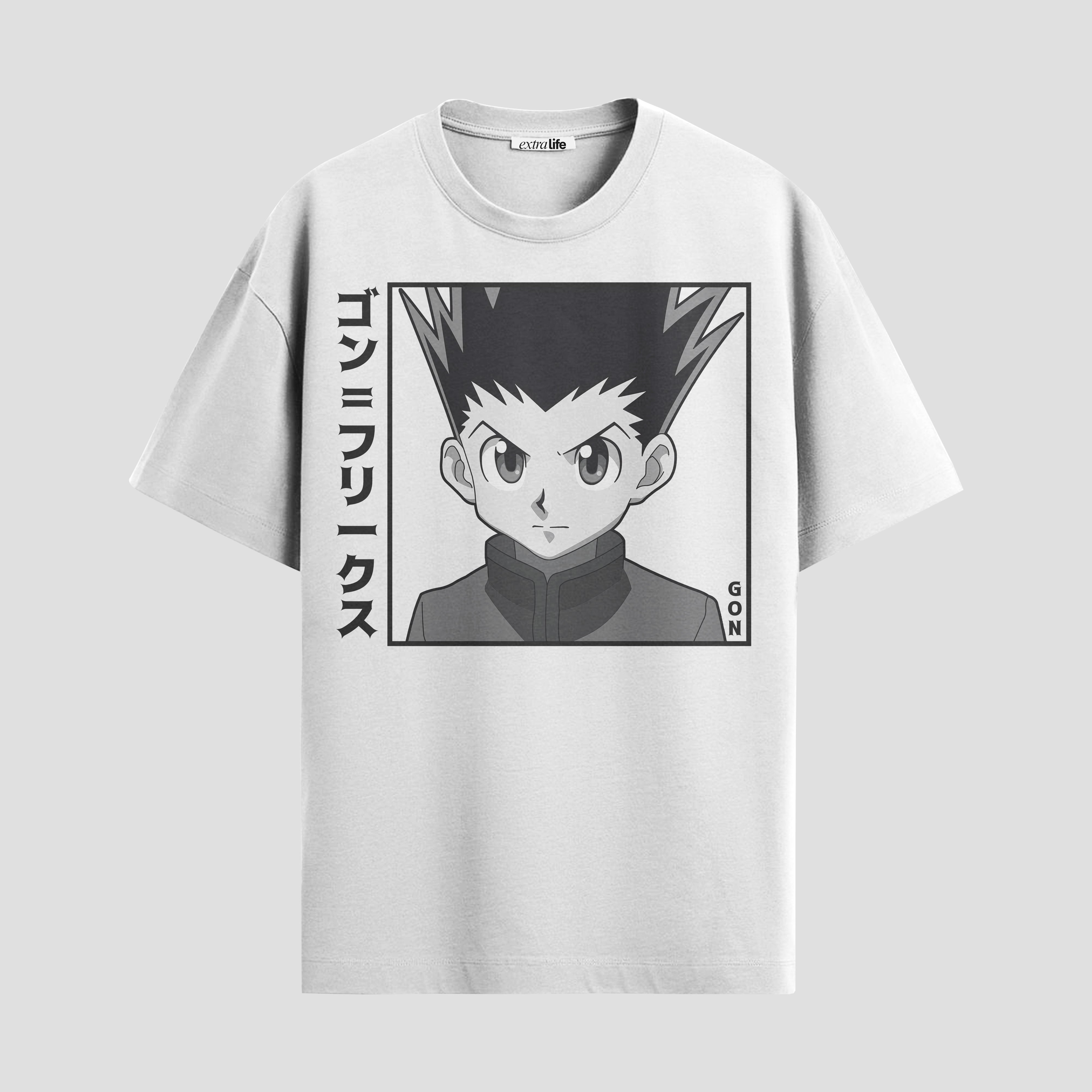 Playera urbana de anime y gaming ExtraLife MX, corte Standard Fit unisex ligero y transpirable en color Deep Black y Pure White, ropa de uso diario para gym y casual.