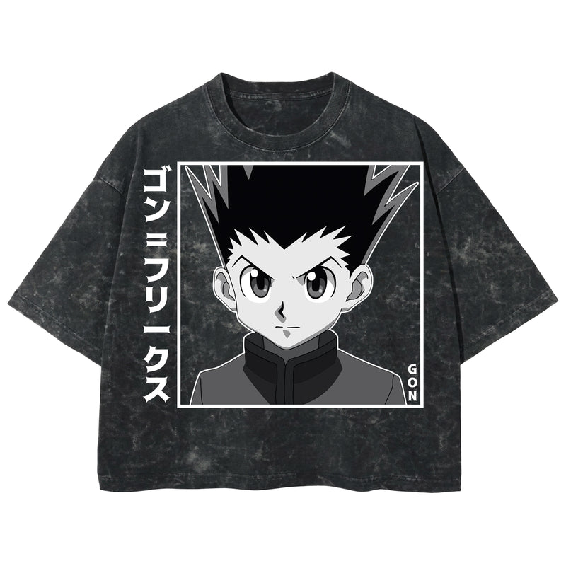Playera streetwear premium de anime y gaming ExtraLife MX, corte boxy deluxe mineral wash heavyweight en color Acid Wash, moda urbana mexicana de culto.