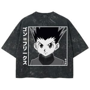 Playera streetwear premium de anime y gaming ExtraLife MX, corte boxy deluxe mineral wash heavyweight en color Acid Wash, moda urbana mexicana de culto.