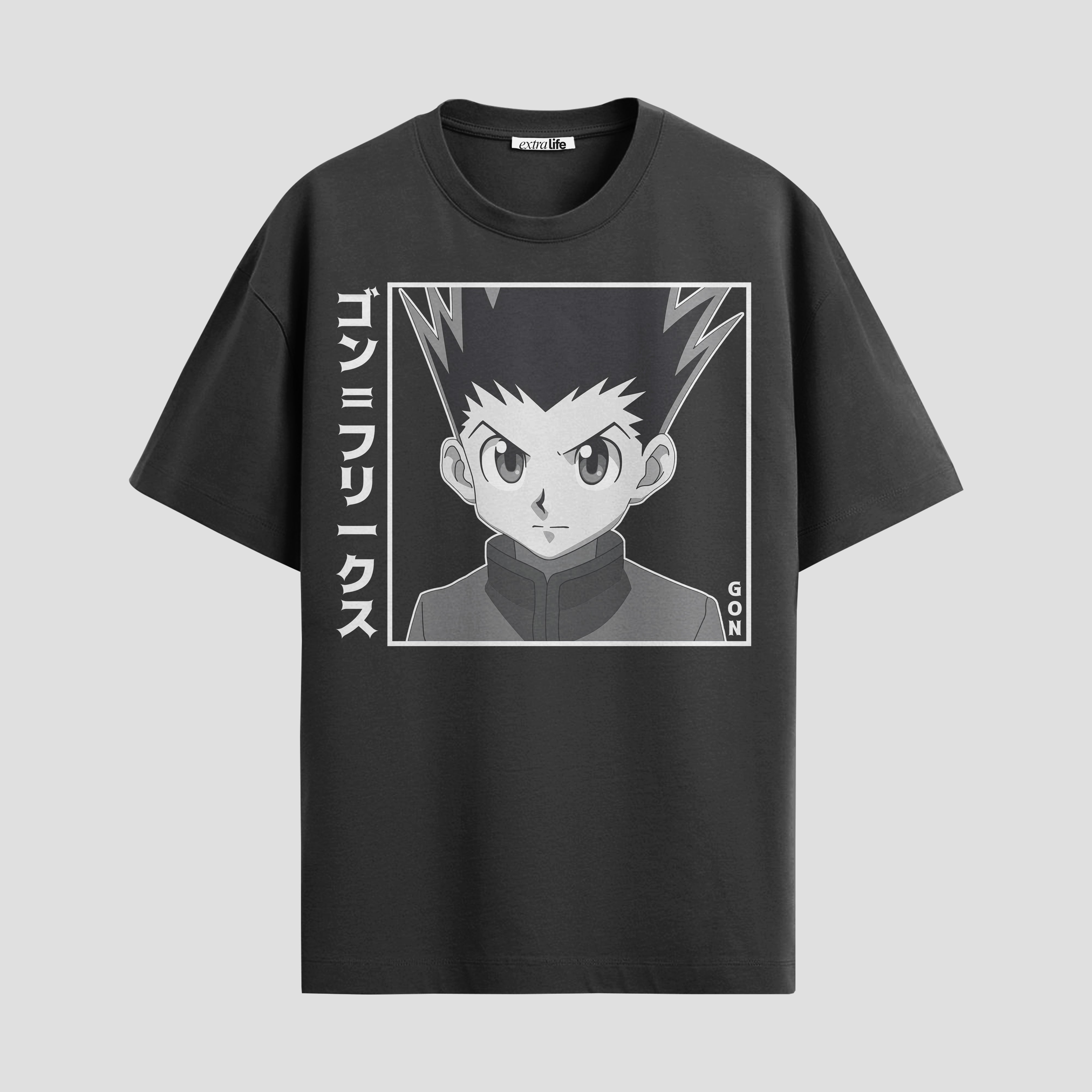 Playera urbana de anime y gaming ExtraLife MX, corte Standard Fit unisex ligero y transpirable en color Deep Black y Pure White, ropa de uso diario para gym y casual.