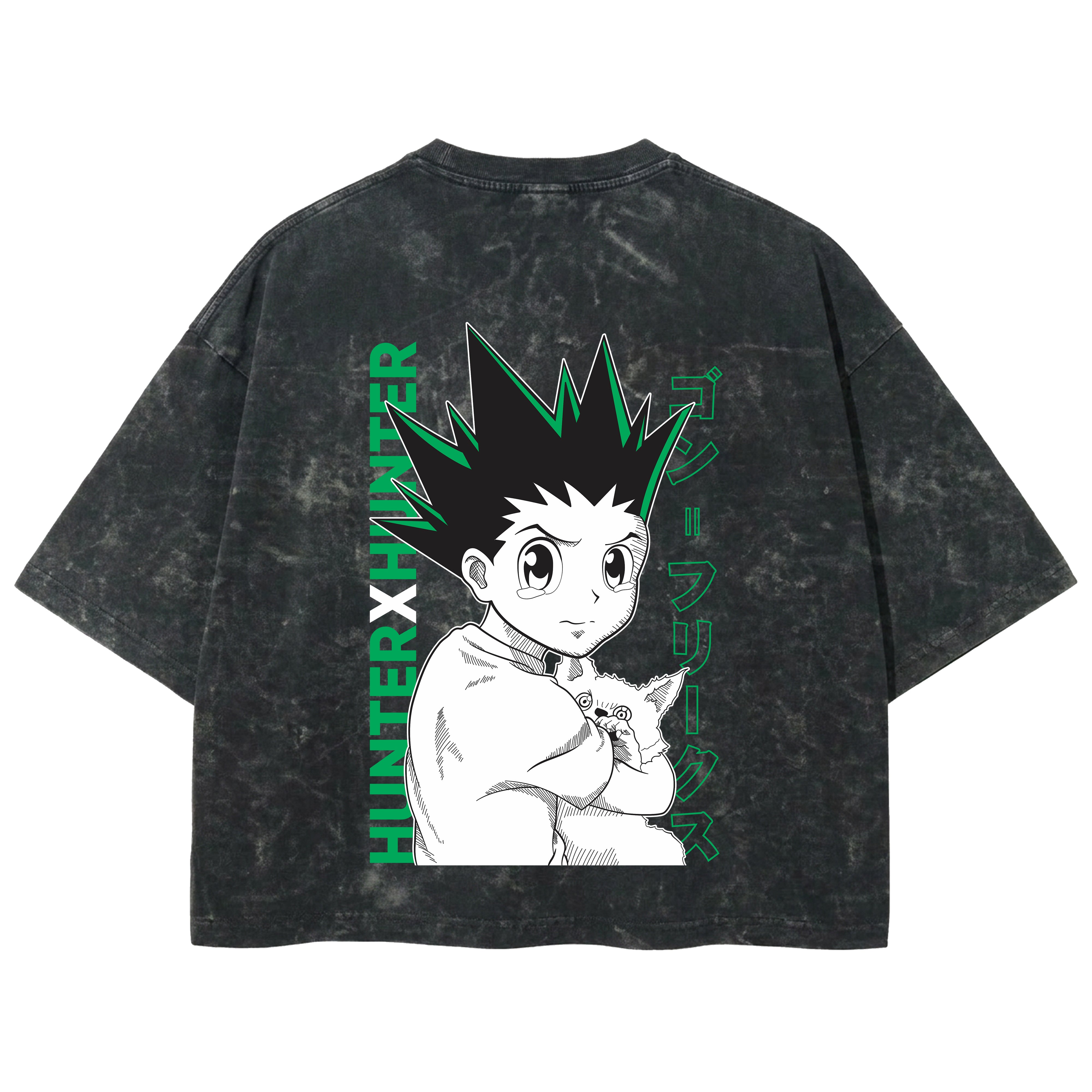 Playera streetwear premium de anime y gaming ExtraLife MX, corte boxy deluxe mineral wash heavyweight en color Acid Wash, moda urbana mexicana de culto.