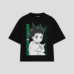 Playera streetwear premium de anime y gaming ExtraLife MX, corte boxy oversized drop shoulder heavyweight en color Deep Black y Off-White, moda urbana mexicana de culto.
