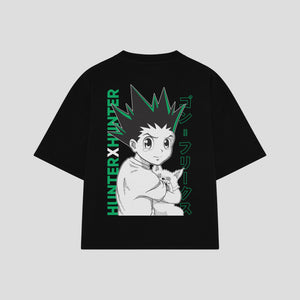 Playera streetwear premium de anime y gaming ExtraLife MX, corte boxy oversized drop shoulder heavyweight en color Deep Black y Off-White, moda urbana mexicana de culto.