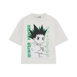 Playera streetwear premium de anime y gaming ExtraLife MX, corte boxy oversized drop shoulder heavyweight en color Deep Black y Off-White, moda urbana mexicana de culto.