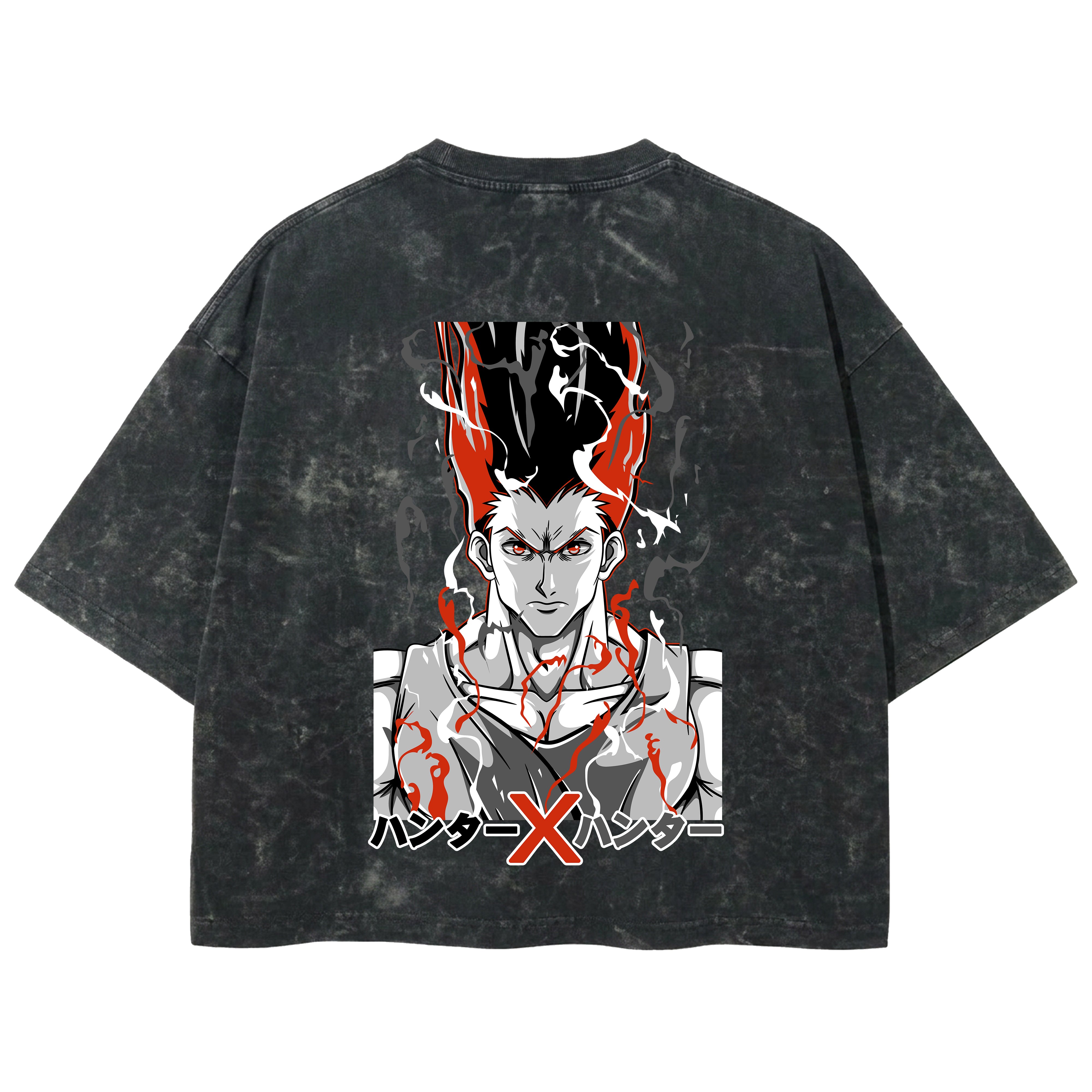 Playera streetwear premium de anime y gaming ExtraLife MX, corte boxy deluxe mineral wash heavyweight en color Acid Wash, moda urbana mexicana de culto.