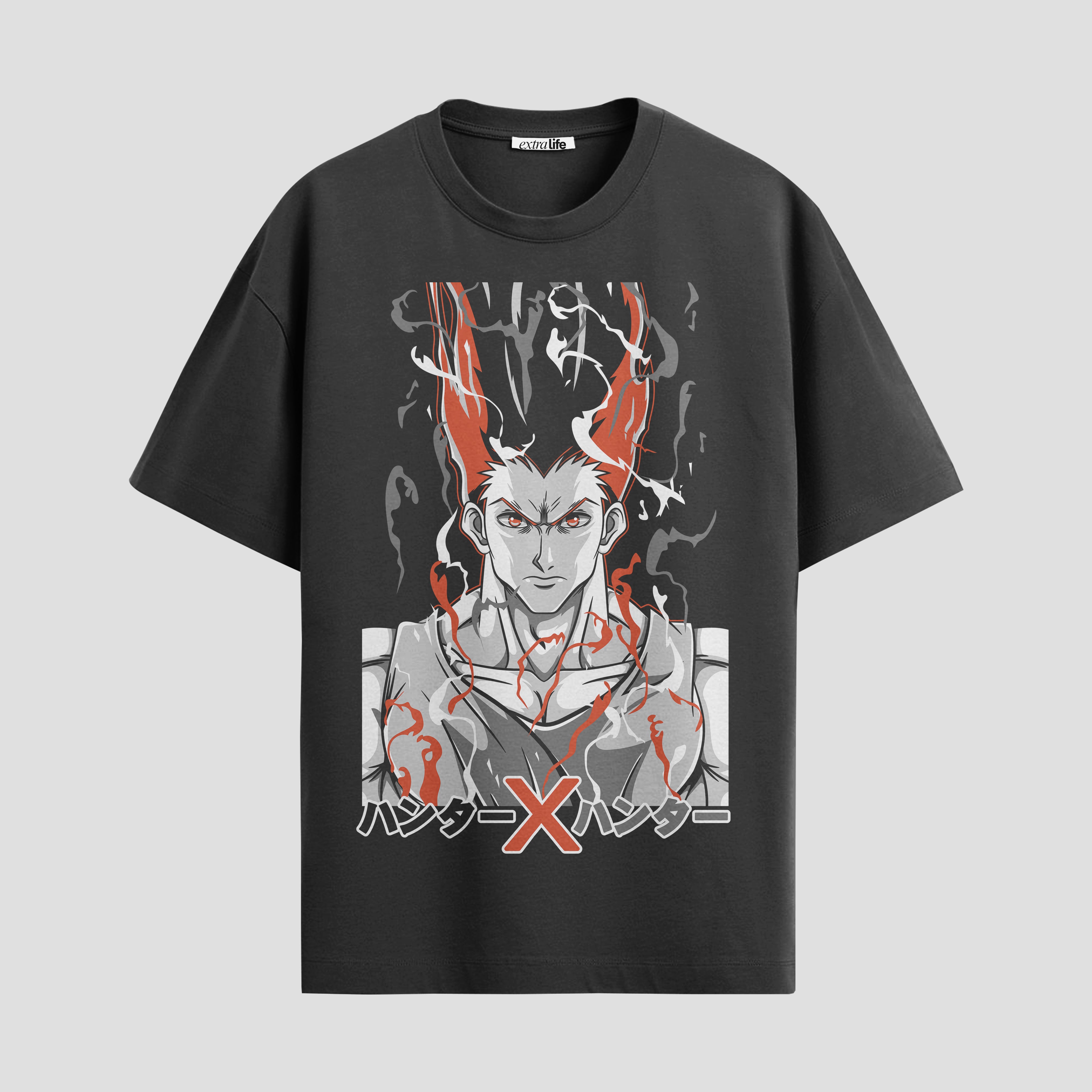 Playera urbana de anime y gaming ExtraLife MX, corte Standard Fit unisex ligero y transpirable en color Deep Black y Pure White, ropa de uso diario para gym y casual.