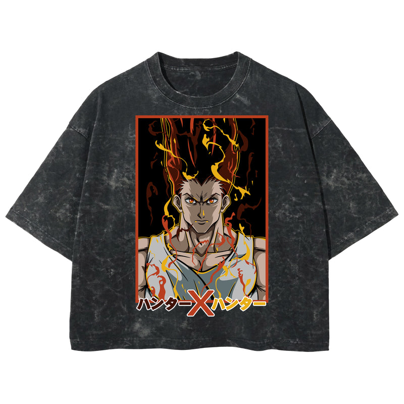 Playera streetwear premium de anime y gaming ExtraLife MX, corte boxy deluxe mineral wash heavyweight en color Acid Wash, moda urbana mexicana de culto.