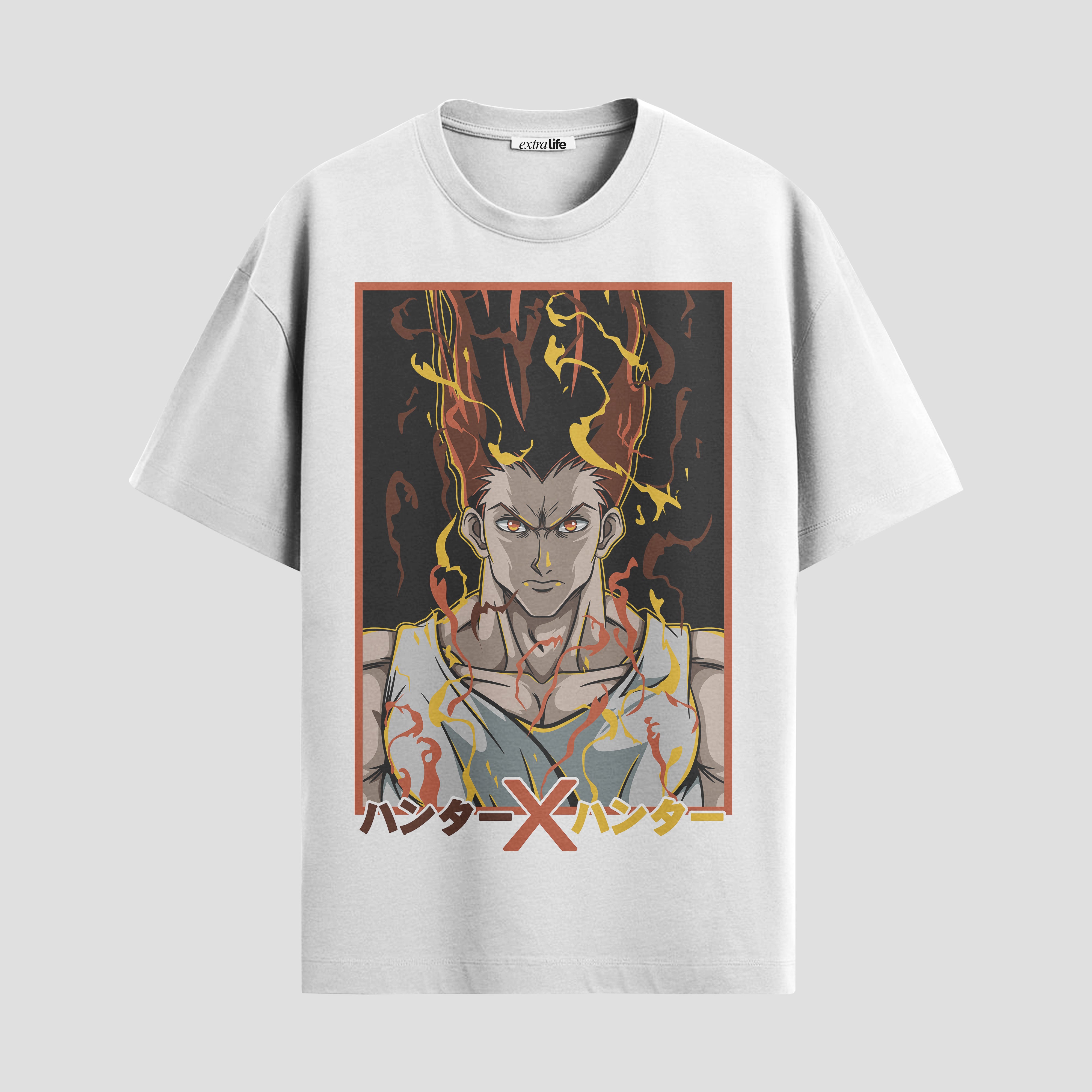 Playera urbana de anime y gaming ExtraLife MX, corte Standard Fit unisex ligero y transpirable en color Deep Black y Pure White, ropa de uso diario para gym y casual.
