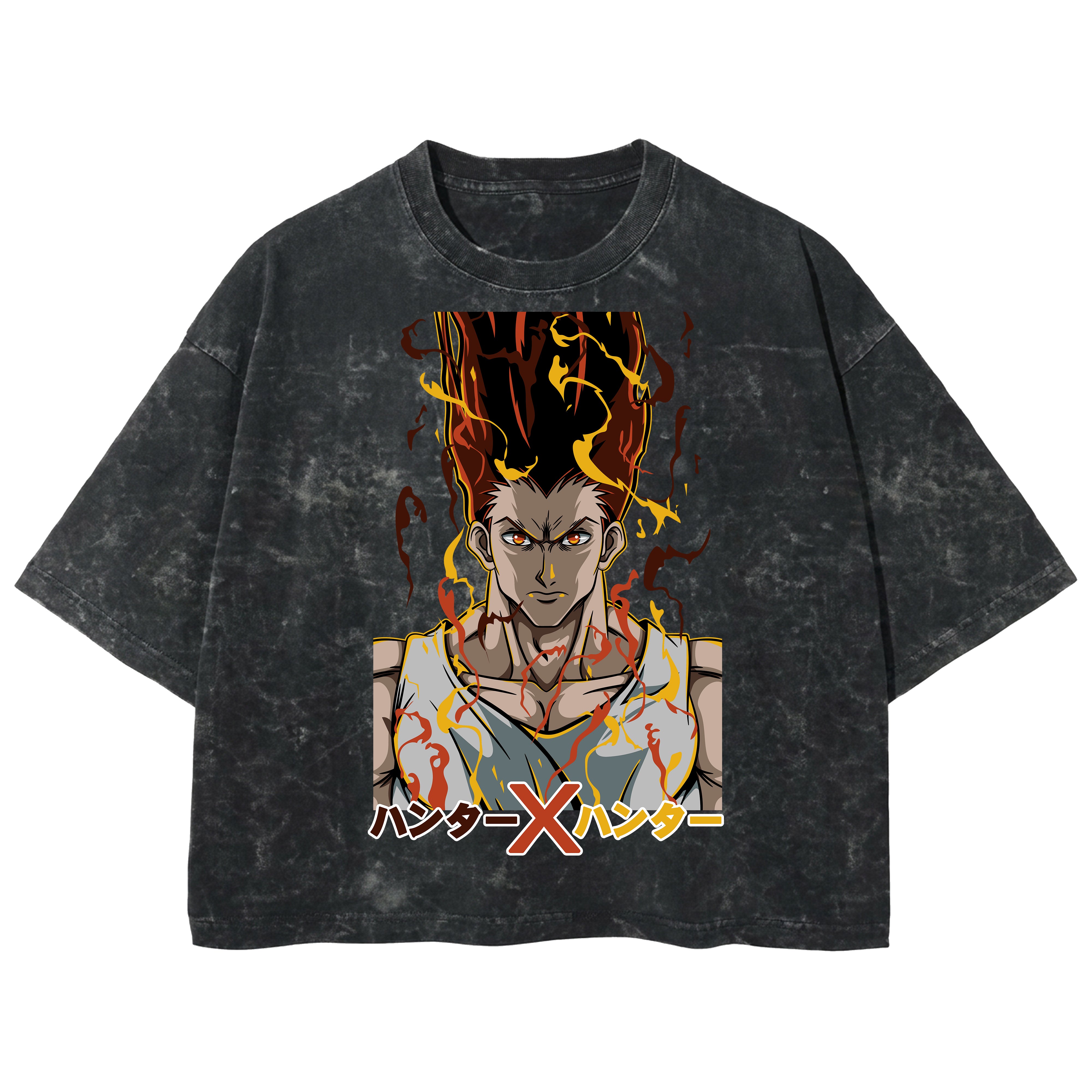 Playera streetwear premium de anime y gaming ExtraLife MX, corte boxy deluxe mineral wash heavyweight en color Acid Wash, moda urbana mexicana de culto.