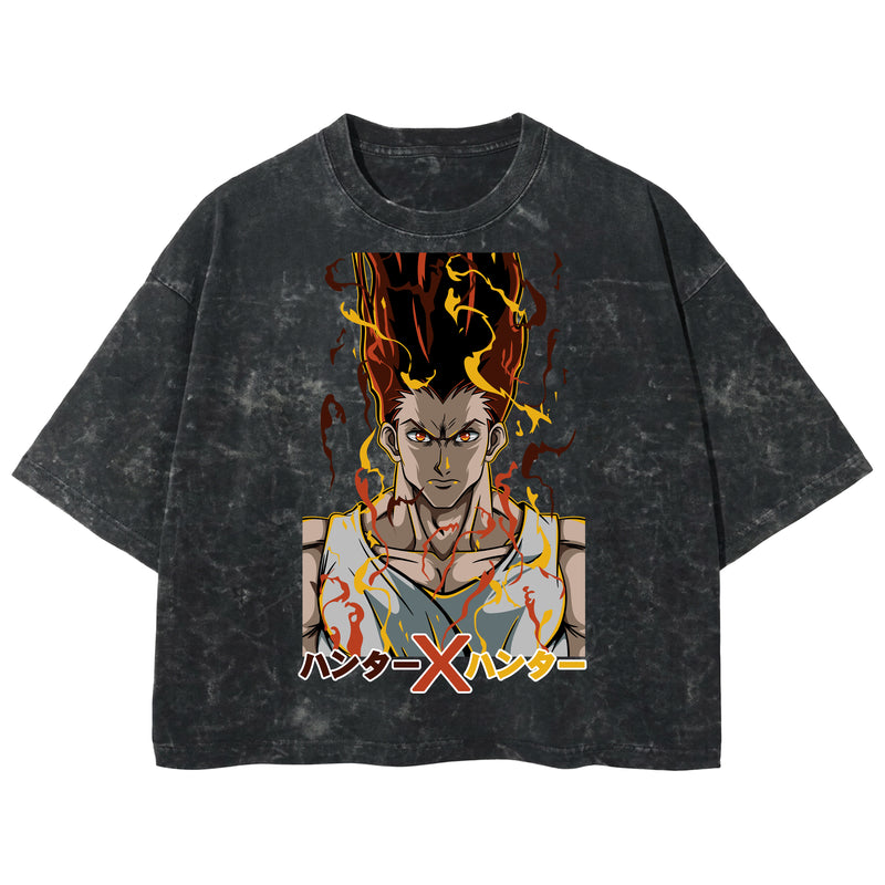 Playera streetwear premium de anime y gaming ExtraLife MX, corte boxy deluxe mineral wash heavyweight en color Acid Wash, moda urbana mexicana de culto.