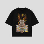 Playera streetwear premium de anime y gaming ExtraLife MX, corte boxy oversized drop shoulder heavyweight en color Deep Black y Off-White, moda urbana mexicana de culto.
